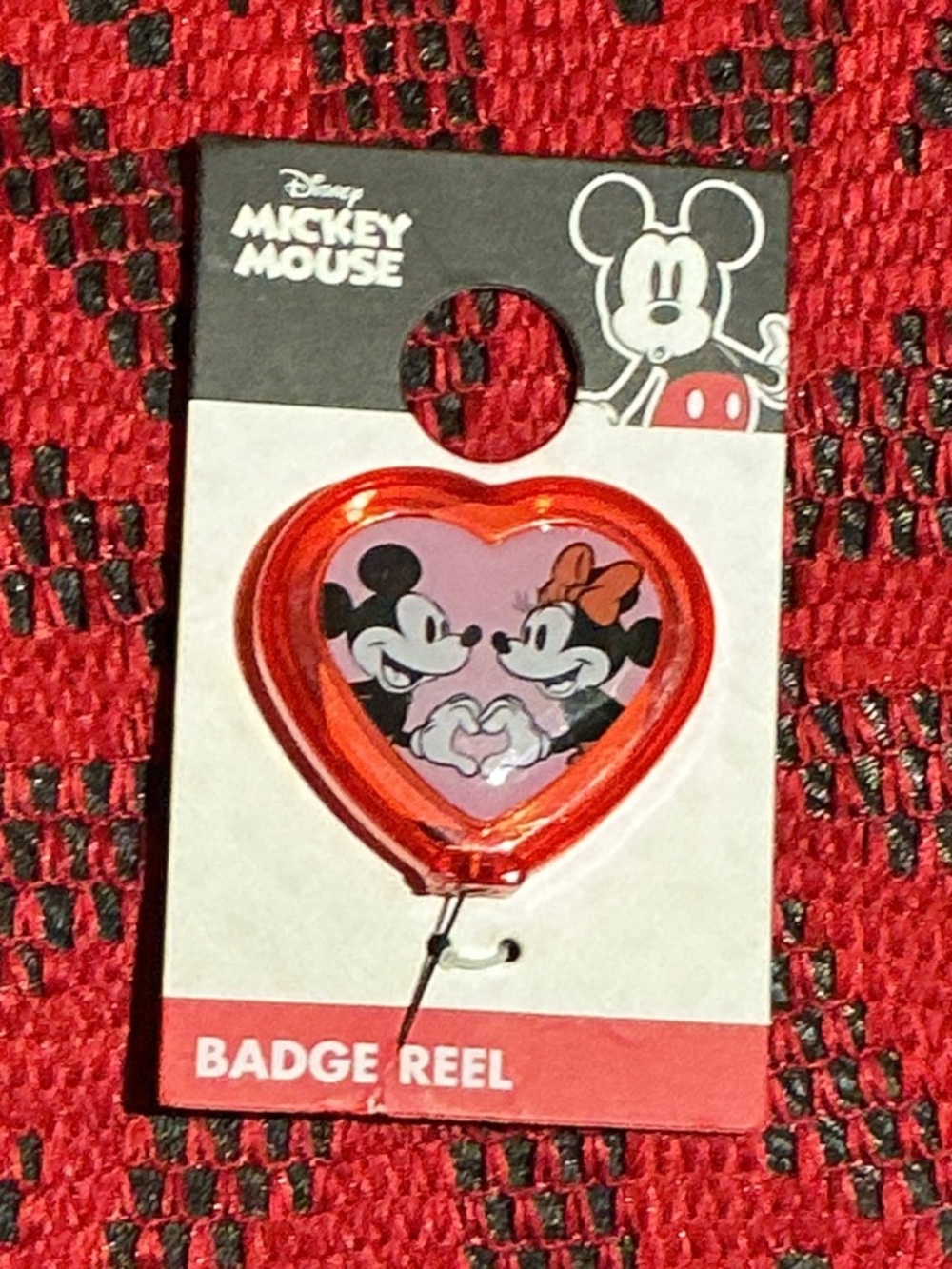 Disney Mickey Mouse Red Heart Badge Reel Key & Card Holder